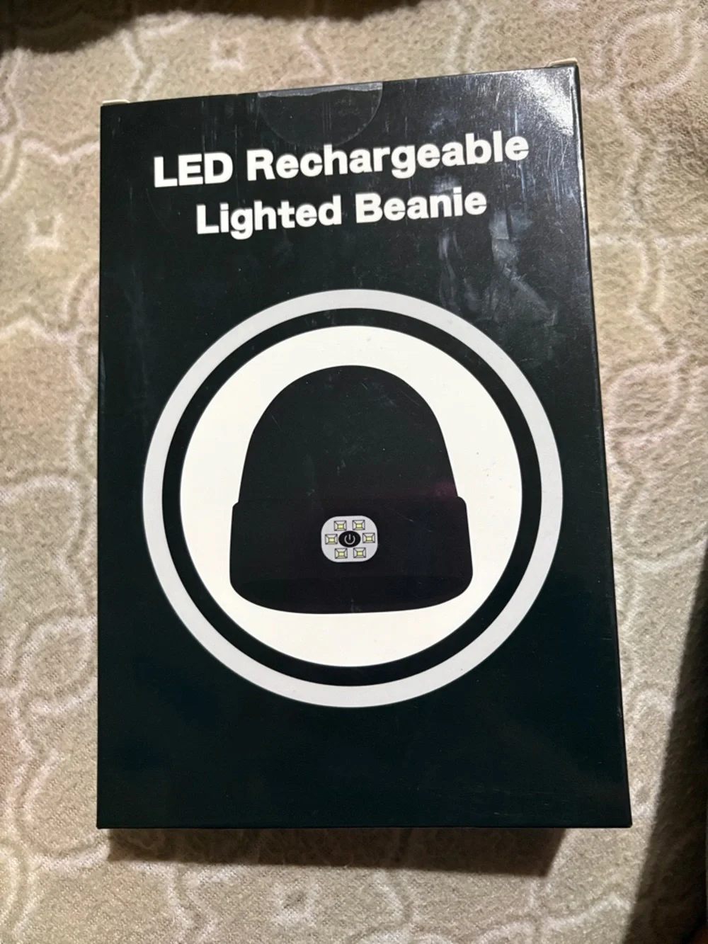 Black LED Beanie Hat with Built-In Headlight